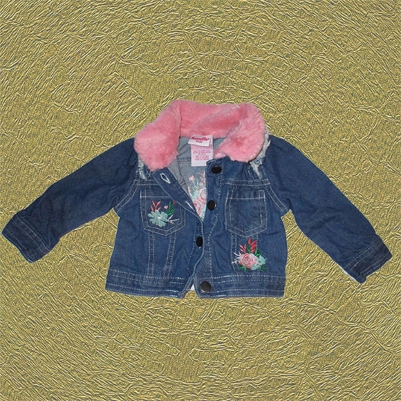 Nannette Kids Faux Pink Fur & Fringe Jean Jacket - Size 12 Months - Like New - Picture 5 of 6